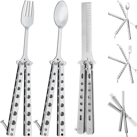 Foldable Butterfly Spork Camping Set Stainless Steel Utensils For Hiking And Backpacking Lightweight Travel Cutlery With Spoon And Fork