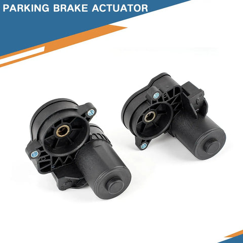 Top Shelf Left And Right Parking Brake Actuator Motor For Jaguar Epace Fpace Ipace Xe Xf Land Rover Discovery Sport Range Rover Evoque Velar 2015 To 2024 2.0L 3.0L 5.0L Replaces Lr061382 Lr061386, close-up of two black actuator motors.