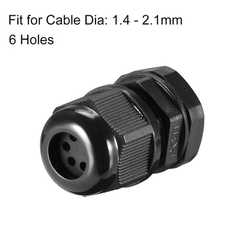 PG11 6 Hole Cable Gland Nylon Joint With Adjustable Locknut, Waterproof IP68 Rated For 1.4-2.1mm Wires, side view