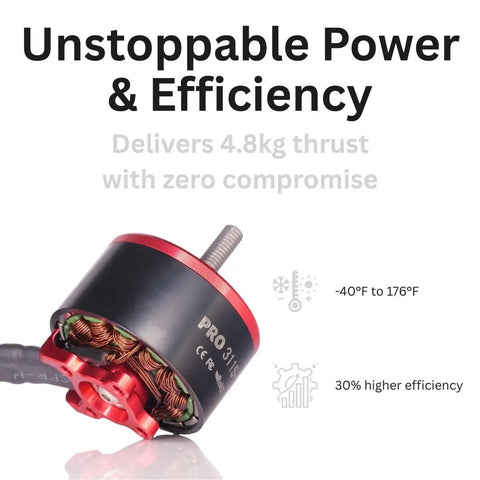 4 Pack 3115 900KV Drone Motors For 4-8S LiPo, detailing efficient propulsion and red copper windings.