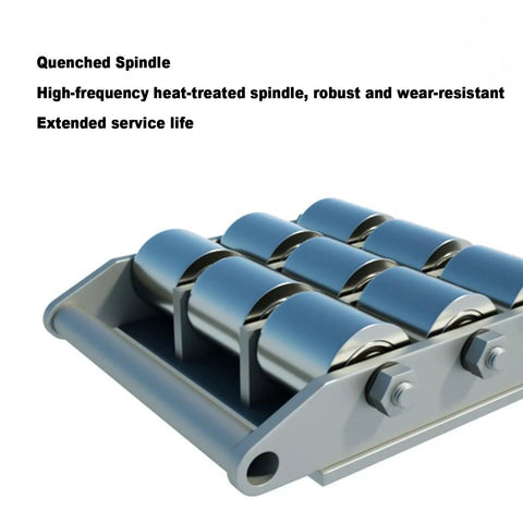 Rock Solid Heavy Duty Equipment Dolly With Multi Directional Roller Skates For Seamless Industrial Machinery Hauling tough quenched spindle with robust roller design.