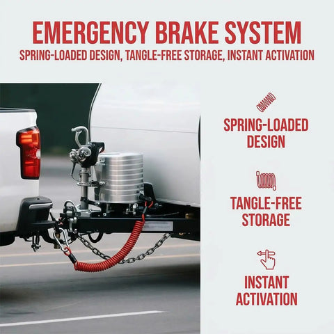 Tough As Nails All Weather 2Pc Trailer Breakaway Safety Cable Kit 4Foot showing emergency brake system with spring-loaded design.