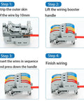 Step-by-step guide on using 10 Pack 2 In 4 Out Push Lever Wire Connectors Din Rail Mount in wiring projects.