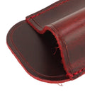 Close-up of Wine Red Multifunctional Crazy Horse Leather Knife Sheath with Hands Free Waist Bag for camping and outdoor use