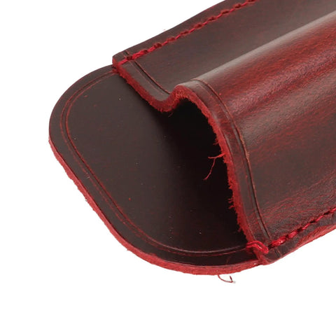 Close-up of Wine Red Multifunctional Crazy Horse Leather Knife Sheath with Hands Free Waist Bag for camping and outdoor use
