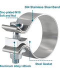 304 stainless steel band of 2.5 Inch Exhaust Clamp Set, Narrow Band Muffler Clamps For Stainless Steel Exhaust Pipe, 2 Pack