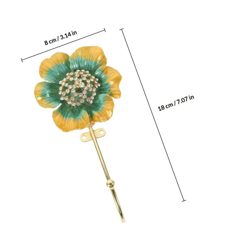 Sweet Vintage Flower Wall Hooks That Are Dang Handy For Hanging Coats Keys And Kitchen Towels Without Taking Up Valuable Space Plus The Rustic Design Looks Totally Legit In Any Room - Gold floral wall hook with turquoise accents, 8cm x 18cm.