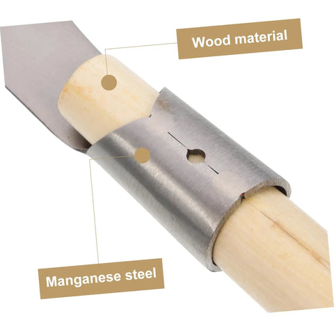 Close-up of Long Handle Manganese Steel Grass Sickle for Weeding and Harvesting Garden Care with Non Slip Wooden Handle