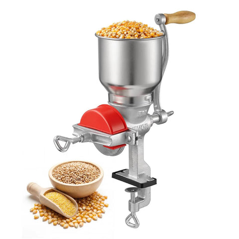 Manual Grain Mill With High Hopper Hand Crank Heavy Duty Cast Iron Wheat Grinding Mill Stable Table Clamp And Dust Cover