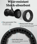 Infographic detailing the features of Two Pack 10x2.75 Quick Release Tires For Ninebot Gokart Pro S MAX And Gokart Kit Replacement Rear Electric Go Kart Tires Upgrade With Epic Grip TPE Material Explosion Proof And Pressure Resistant, including honeycomb design and non-pneumatic tire.