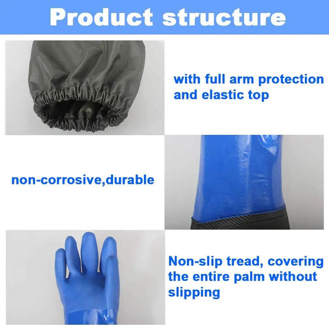 Heavy Duty 25 Inch PVC Chemical Resistant Waterproof Gloves with non-slip tread and elastic top, blue, large size