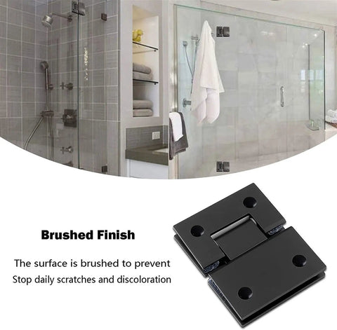 Ultra Heavy Duty Shower Glass Door Hinges Matte Black Two Way Pivot Hardware Built Different For Frameless Bathroom Doors 8 To 12 Millimeter Thick Badass Rust Proof Smooth Swivel 2 Pack displayed in modern bathroom.