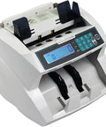 Premium Automatic Money Counter With Top Notch Uv Mg Ir Bill Detection And Blazing Fast Multi Currency Counting For Canada Polymer Cash Worldwide Paper Money Sorted With Zero Hiccup, close-up view of user interface and bill feeding slots.