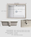 Top and side view of Compact White Ceramic Undermount Bathroom Sink 16.54 By 12.87 Inches With Overflow Rectangular Vanity Lavatory Basin For Modern Under Counter Install Space Saver Design For Tiny Bathrooms showing dimensions and details.