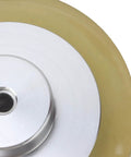 Saluaqui Industrial Encoder Wheel 200mm 250mm 300mm Rubber Aluminum Alloy Anti Slip Anti Deformation Wear, top view showing aluminum interior.