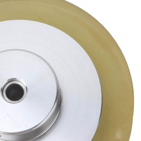 Saluaqui Industrial Encoder Wheel 200mm 250mm 300mm Rubber Aluminum Alloy Anti Slip Anti Deformation Wear, top view showing aluminum interior.