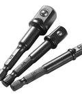 Domary 16-Piece Impact Socket Adapter Kit In Solid Chrome Steel That Lets You Flex On Tough Jobs With Heavy Duty Extensions And Multi-Function Heads For All Your Garage Gigs And DIY Projects, three impact socket adapters