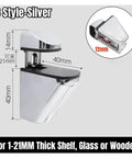 Silver bracket, B Style for 1-21mm shelves, part of the 4 Pack Adjustable Wood And Glass Shelf Brackets With Wall Mount, Anti Slip.