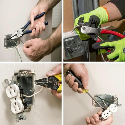 6 Piece Basic Tool Set For Home And Pros With High Leverage 9 Inch Lineman's Pliers Angled Diagonal Cutters in electrical work