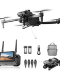 8K GPS Drone With 7.2 Inch Touch Screen Remote, 3 Axis Gimbal With EIS Anti Shake, accessories and carrying case shown