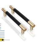 12 Pack Modern Black And Gold Aluminum Cabinet Pulls Knurled Diamond Pattern Drawer Handles For Kitchen Cupboard Doors And Bathrooms, 6.2 Inch Overall Length, 5 Inch Center To Center, shown with screws and screwdriver for installation