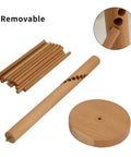 Foldable Wooden Pasta Drying Rack For Fresh Homemade Noodles Easy Hang Counter Space Saver with removable rods and base.