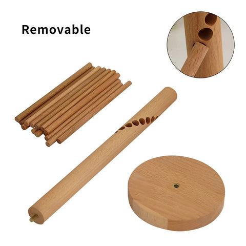 Foldable Wooden Pasta Drying Rack For Fresh Homemade Noodles Easy Hang Counter Space Saver with removable rods and base.