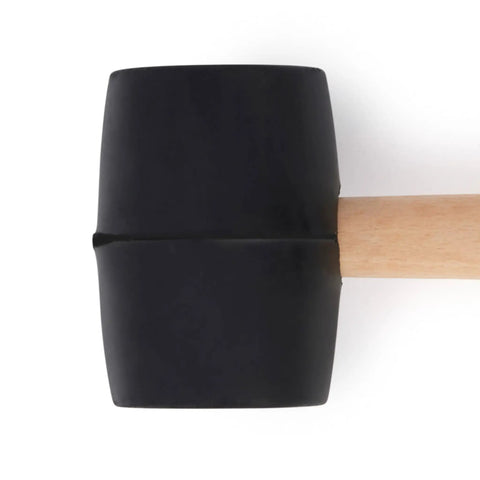 Close-up of All Purpose Rubber Mallet With Tent Peg Remover Hook, showing double sided high impact rubber head against white background.