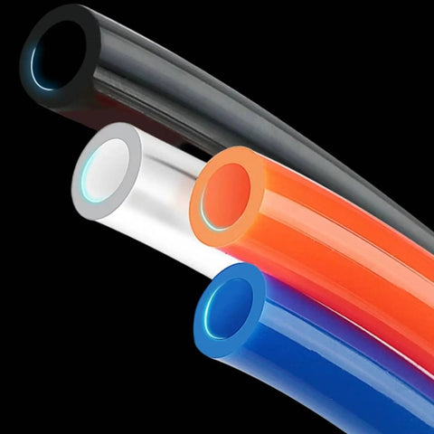 Durable Top Tier Black Polyurethane Coiled Pneumatic Air Compressor Hose Tube Handles Heavy Air Lines Like A Boss For Any Garage Project Requiring Stable High Pressure Without Any Annoying Kinks. black coiled air hose tube, close-up cut ends