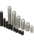 304 Stainless Steel Spring Ball Plunger Set Screw Hex Socket Grub Point Fastener Bolt M3 To M24 Range Zero Slop Lockjaw Design Dead Tight Corrosion Resistant Hardware For Tools And Machines 5PCS displayed in various sizes and colors.