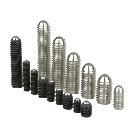 304 Stainless Steel Spring Ball Plunger Set Screw Hex Socket Grub Point Fastener Bolt M3 To M24 Range Zero Slop Lockjaw Design Dead Tight Corrosion Resistant Hardware For Tools And Machines 5PCS displayed in various sizes and colors.
