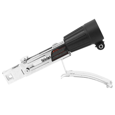 Automatic Drill Nailer Conversion Kit, adjustable screw driving attachment for power drills in stainless steel with black handle.