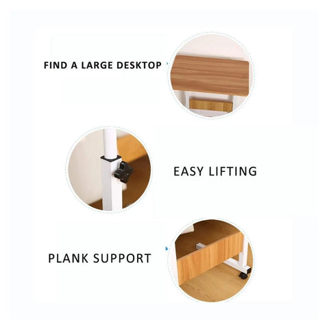 Adjustable Height Rolling Laptop Cart With Spacious Work Surface And Locking Caster Wheels features easy lifting and plank support.
