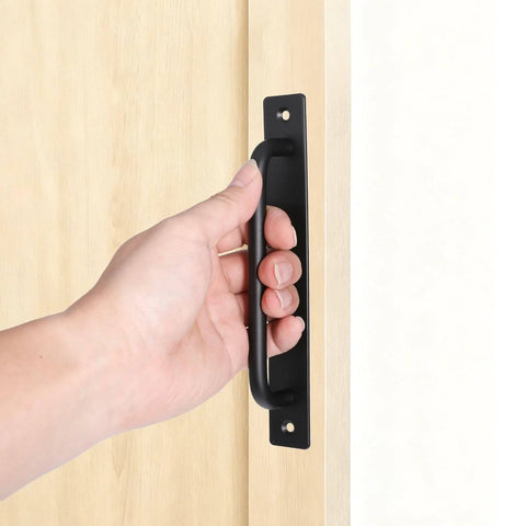 Two Pack Sliding Barn Door Handle With Plate, 7 Inch Aluminum Alloy Door Pull For Cabinet, Drawer, Gate, And Closet, Black Finish