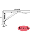 Heavy Hitting Foldable Wall Mount Shelf Brackets One Pair Stainless Steel L Shaped Corner Brace 16 inch size with measurements