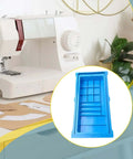 Double Storage Sewing Machine Table Drawer Organizer with Sliding Compartments for Case and Bobbin Gauge in blue PP material
