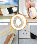 Low Tack Masking Tape for Delicate Surfaces, 2 Rolls, 1 Inch By 55 Yards, shown on window, skirting, ceiling, socket