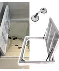 Top Shelf Heavy Duty Hidden Floor Access Panel, Recessed Crawl Space Hatch, showing installation with sleek flush cover and provided tools.