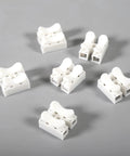 Quick Plug Electrical Cable Connectors 120 Pack 2 Pin Push Spring Loaded Terminal for auto lighting, white plastic splicing connectors.