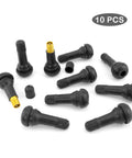 10 Pack TR413 Rubber Snap-In Tire Valve Stems For 0.453 Inch Tubeless Rims displayed on white background