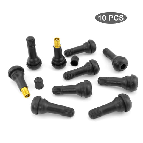 10 Pack TR413 Rubber Snap-In Tire Valve Stems For 0.453 Inch Tubeless Rims displayed on white background