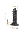Heavy Duty M4 X 12mm Phillips Flat Head Self Tapping Wood Screws Black Carbon Steel With Rust Resistant Finish Slick Threading For Tough Weekend Builds 100 Pcs, detailed view with dimensions.