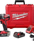 18 Volt Brushless Half Inch Drill Driver Kit with two 2.0Ah Li Ion Batteries, quick charger, and rugged carry case displayed