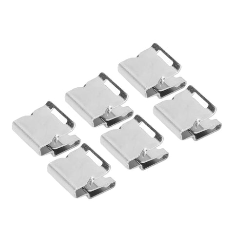 Close-up of six Heavy Duty 304 Stainless Steel Solar Panel Cable Clips 100 Pack, perfect for securing wiring outdoors.