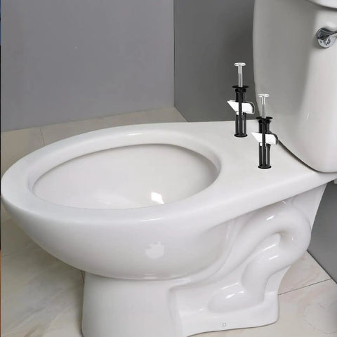 Two Piece Toilet Seat Screws Replacement Kit With Heavy Duty Stainless Steel Bolts Nuts And Washers Universal Top Mount Toilet Seat Hardware Set For Quick Easy Repair And Durable Performance installed on toilet bowl