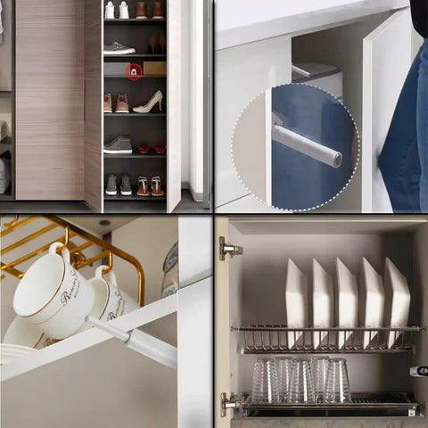 Push To Open Cabinet Latch Set 8 Pack Magnetic Push Latches And Locks for hidden doors and drawers in grey finish shown in use