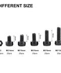 Different sizes of bolts and nuts from 280-Piece M3 Cap Head Hex Socket Bolts And Nuts Assortment Set For Tight Spaces displayed.