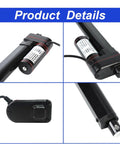 KM-LINEARTECH 24 in 12V electric linear actuator with mounting brackets, black IP65 waterproof front view