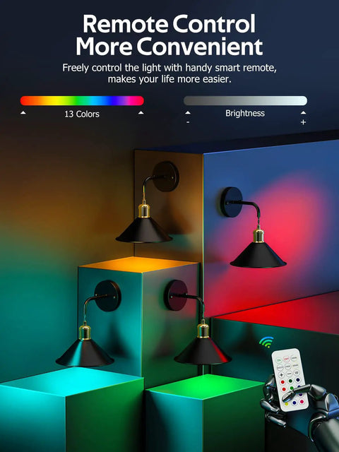 Set Of 2 Battery Operated Wall Sconces With Remote Control, Wireless RGB LED Lights, 13 Color Modes, Dimmable, Memory Function, Auto Timer, Ideal for Bedroom, Living Room, Hallway, Party Vibe Decor