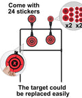 Auto Reset Steel Spinner Targets Set with 24 stickers, showing easy replacement feature for outdoor shooting 3/8 inch thick.